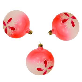 Three Cristmas tree rosy balls on the white background