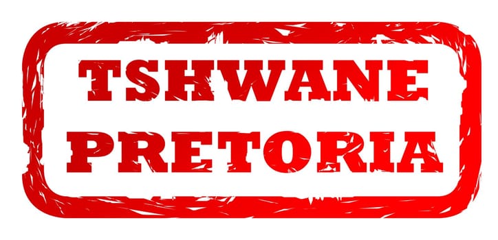 Used red Tshwane Pretoria city travel passport stamp, isolated on white background.