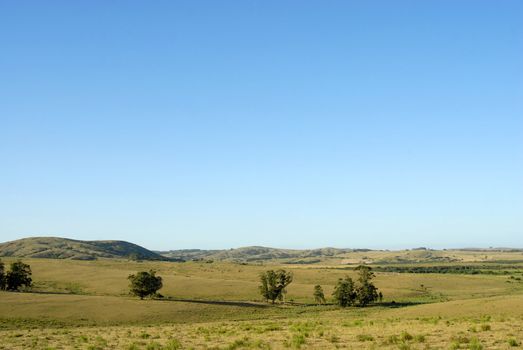 Country landscape under a clear sky