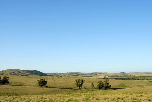Country landscape under a clear sky