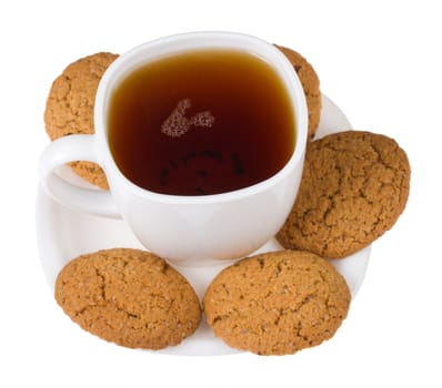 tea with five cookies, isolated on white