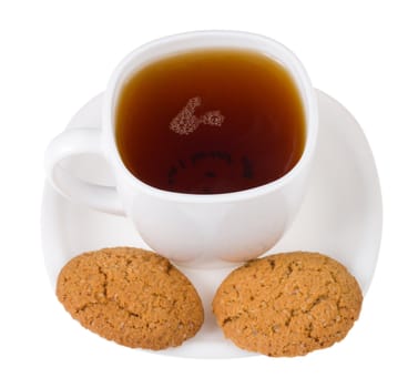 tea with two cookies, isolated on white