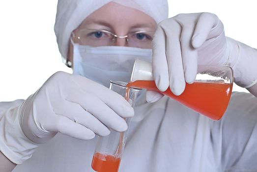 woman laboratory assistant whit chemical glasses