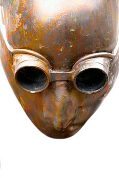 mask of a retro pilot splatted with orange color, isolated against white background
