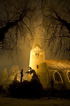 village church of Wusterhusen, germany at night