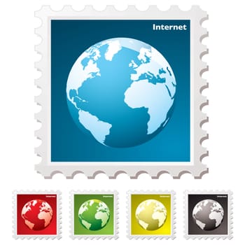 Internet stamp concept with world icon and shadow
