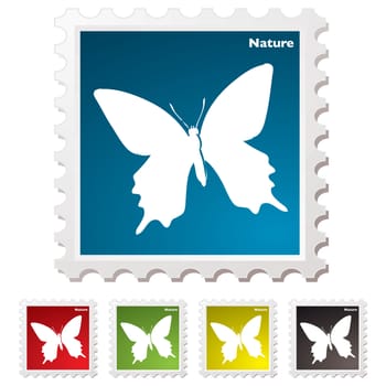 Nature inspired white butterfly postage stamp illustration