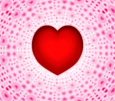 Illustration of a heart over a abstract heart filled background