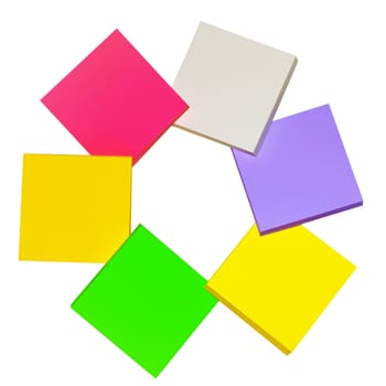 Piles of sticky notes on white background
