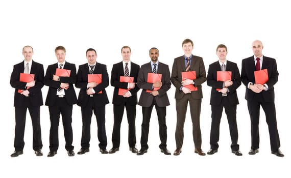 Group of people with documents isolated on white background