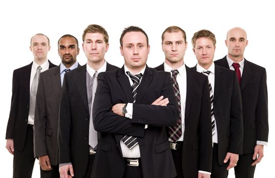 Confident team isolated on white background