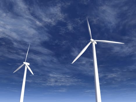 a 3d rendering of some wind turbines