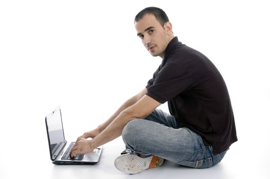 man with laptop with white background