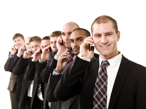 Group of business men on the phone isolated on white background