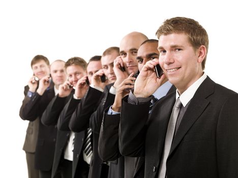 Group of business men on the phone isolated on white background