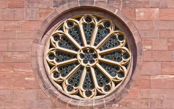This image shows a round window from a church