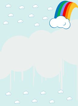 Abstract background with clouds and colorful rainbow, for kids