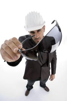 architect showing sunglasses on an isolated background
