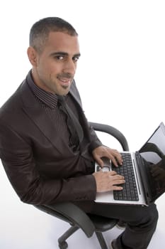 man working on laptop on an isolated white background