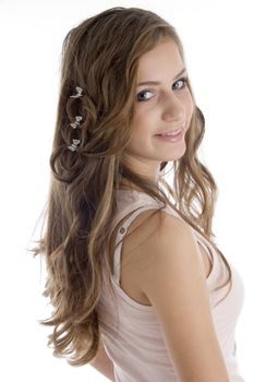 side pose of young girl  on an isolated white background