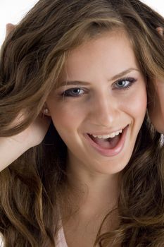 happy cheerful young girl on an isolated white background