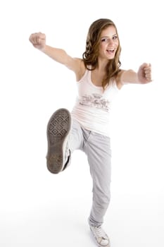 happy dancing female on an isolated background