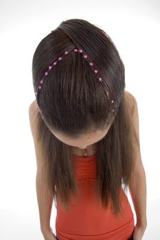 girl showing her hair style on an isolated white background