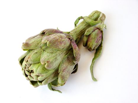 Isolated artichoke and his son on white background