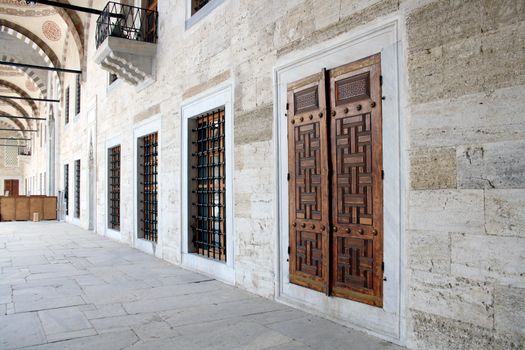 Closeup of ancient wooden doors. Istanbul, Blue Mosque