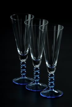 Three wine glasses to design. Close up.