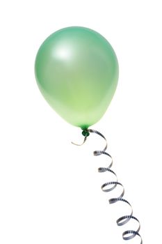 Green balloon with ribbon isolated on white background (with clipping path)