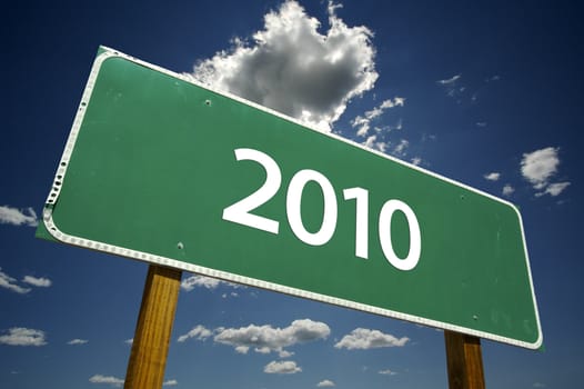 2010 Road Sign with dramatic clouds and sky.