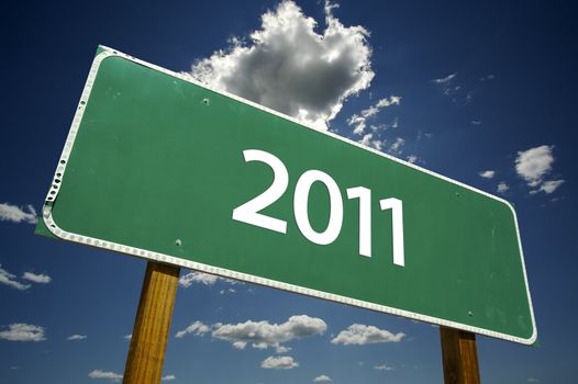 2011 Road Sign with dramatic clouds and sky.