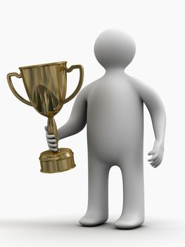 champion with a cup. Isolated 3D image.