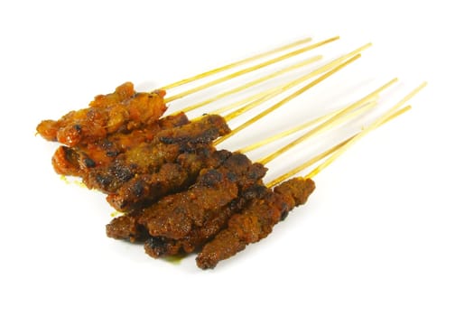 Grilled Meats Skewered on Bamboo Sticks Commonly Found in Asia