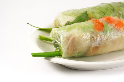 Fresh Handmade Vegetable Spring Rolls On White Surface