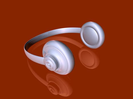 3D Illustration. Silver Headphones on a dark, red Ground.