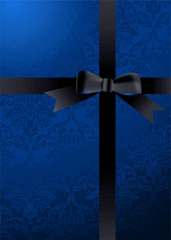 Blue present background with black ribbon and wallpaper design