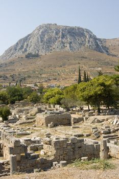 ancient ruins of the old greek city of corinth in the peloponese