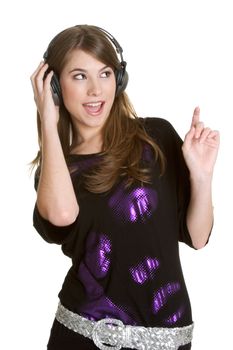 Teen girl listening to headphones music