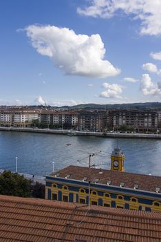 Stuary of Bilbao, Las Arenas Getxo and Portugalete with a beautiful cloudy sky