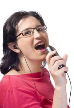 oung woman listening to a mp3 music device