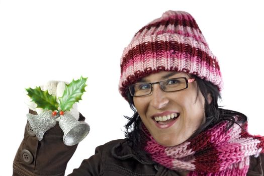 christmas woman holding some beautiful xmas ornaments