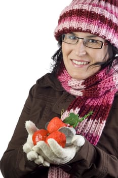 christmas woman holding some beautiful xmas ornaments