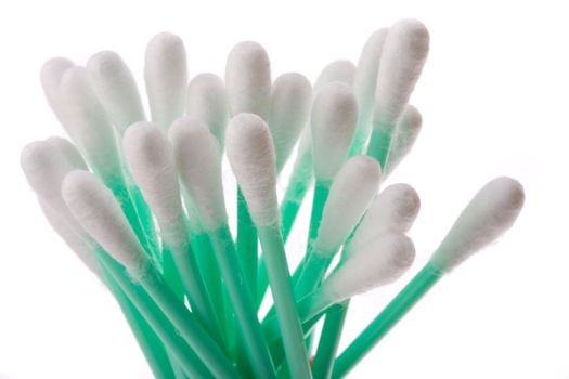 detail of cotton swabs on white background