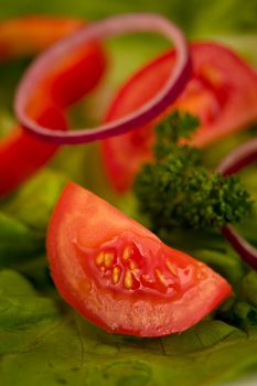 tomato slice on salad