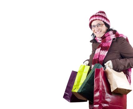 Consumerist Christmas girl with bags in a shopping day