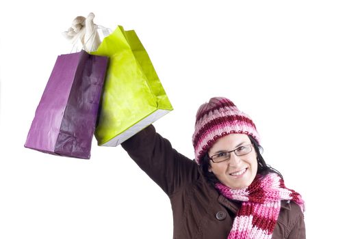 Consumerist Christmas girl with bags in a shopping day