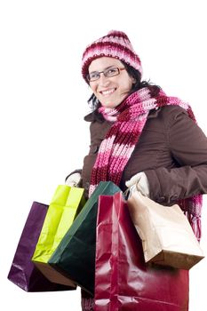 Consumerist Christmas girl with bags in a shopping day