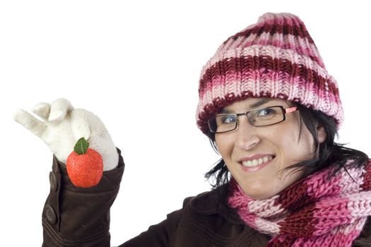 christmas woman holding some beautiful xmas ornaments